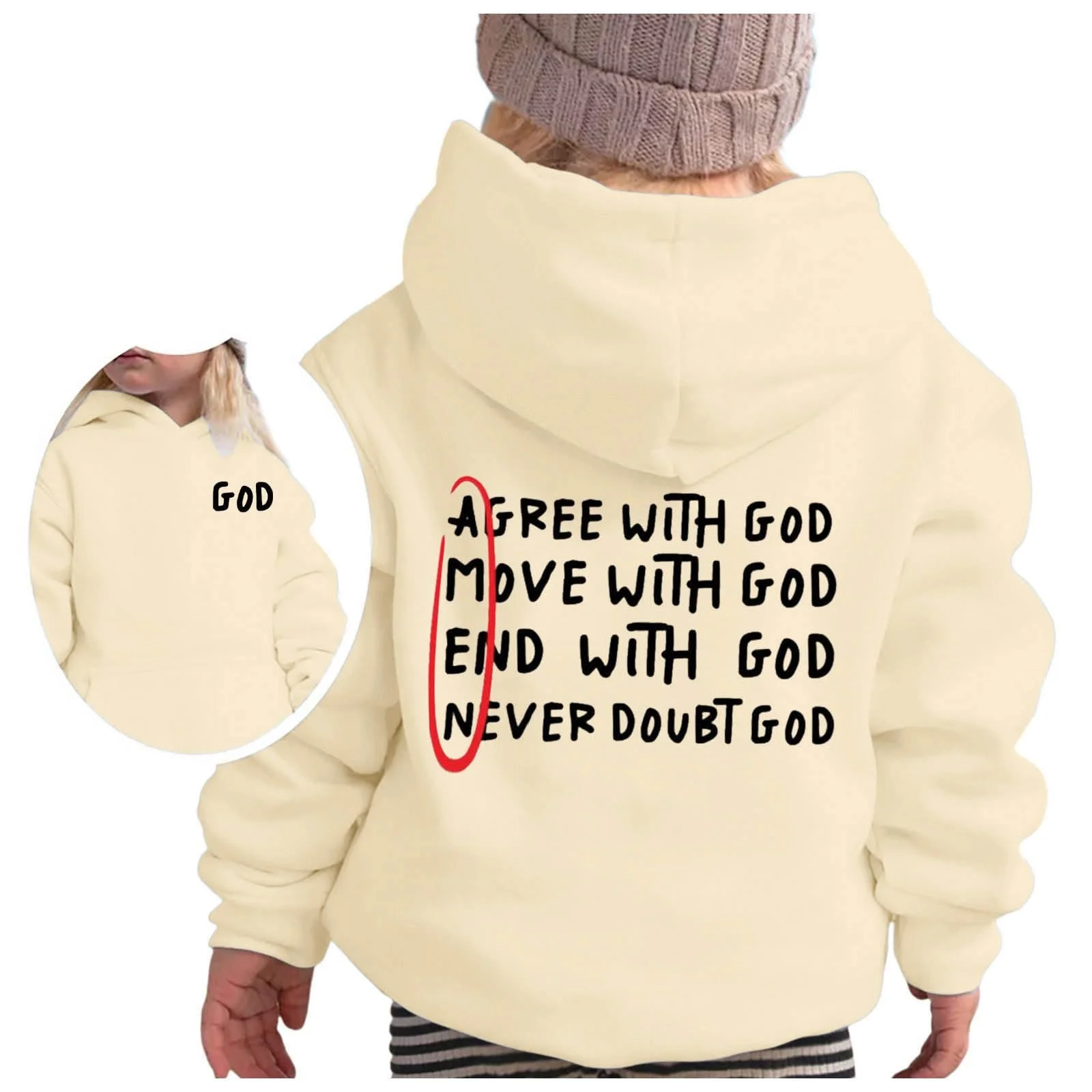 Пуловер Дитячий худі з літерним принтом, довгими рукавами та кишенею для осені та зими, фото №2 Пуловер Дитячий худі з літерним принтом, довгими рукавами та кишенею для осені та зими, фото №2