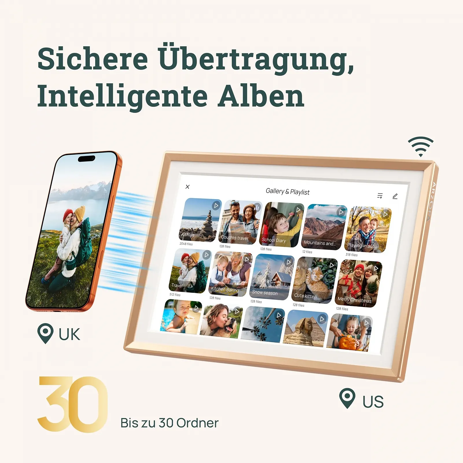 Цифровая фоторамка ARZOPA D14 14 дюймов 1920 x 1200 FHD Touchscreen Золотая, фото №3