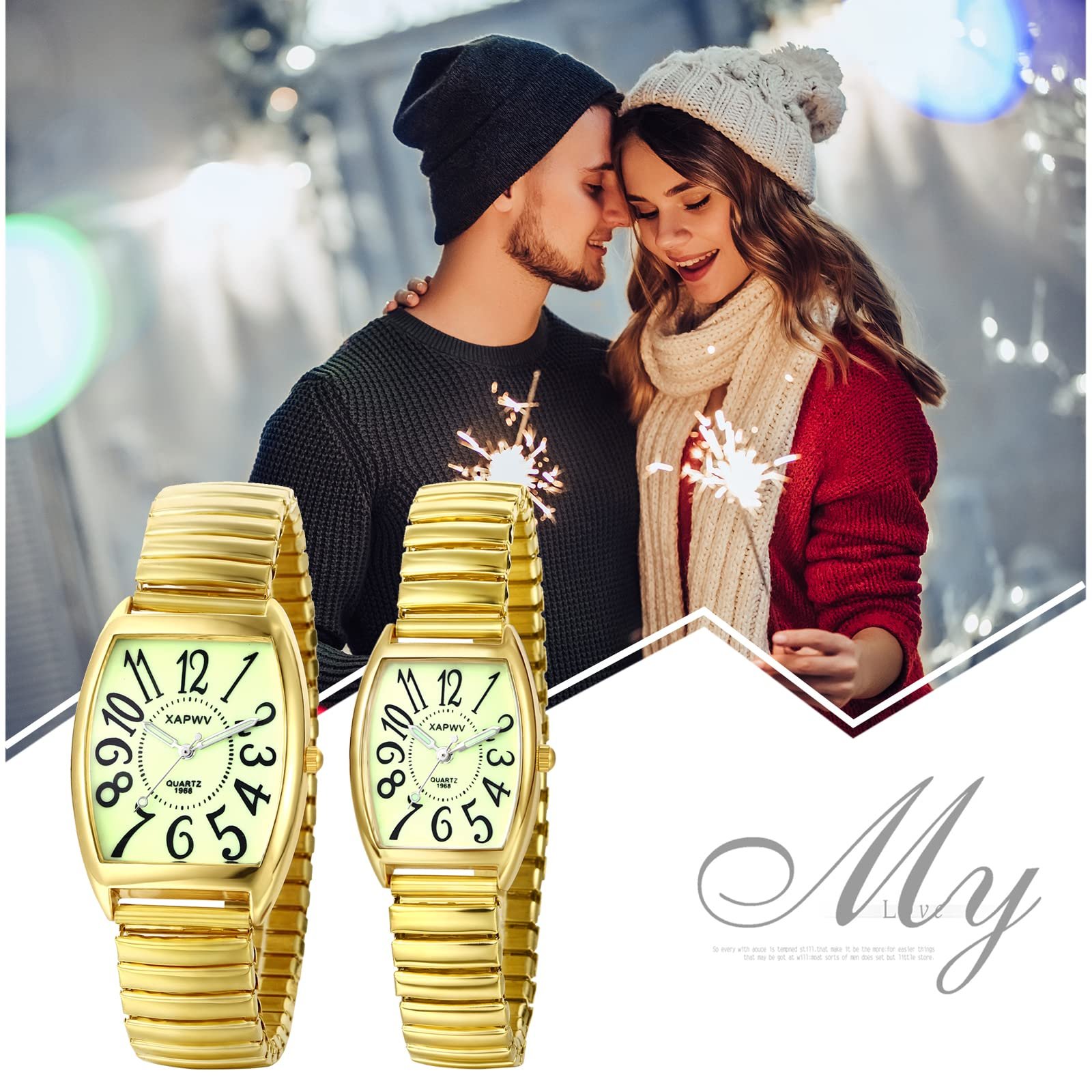 Наручные часы Парные часы JewelryWe Кварцевые Классические Прямоугольный Эластичный Браслет Сплав Золотой/Серебряный, фото №2 Наручные часы Парные часы JewelryWe Кварцевые Классические Прямоугольный Эластичный Браслет Сплав Золотой/Серебряный, фото №2