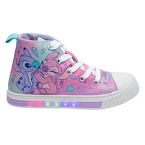 Кеды Disney Stitch для девочек, высокие или низкие, из холста или полиэстера, со светодиодной подсветкой или без нее, на шнуровке или с застежкой-молнией, размеры 8-2 - Фото 1