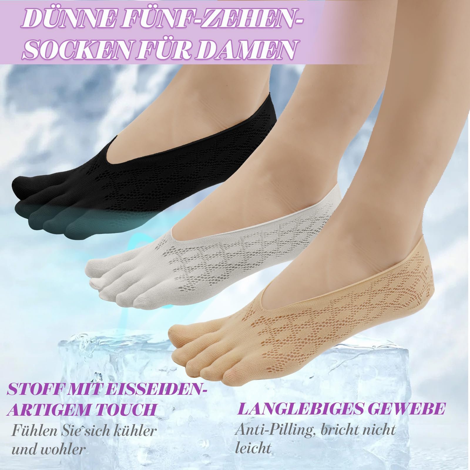 Носки с пятью пальцами Без бренда Без серии Без модели 34-39 Ice Silk Короткие невидимые носки, фото №7