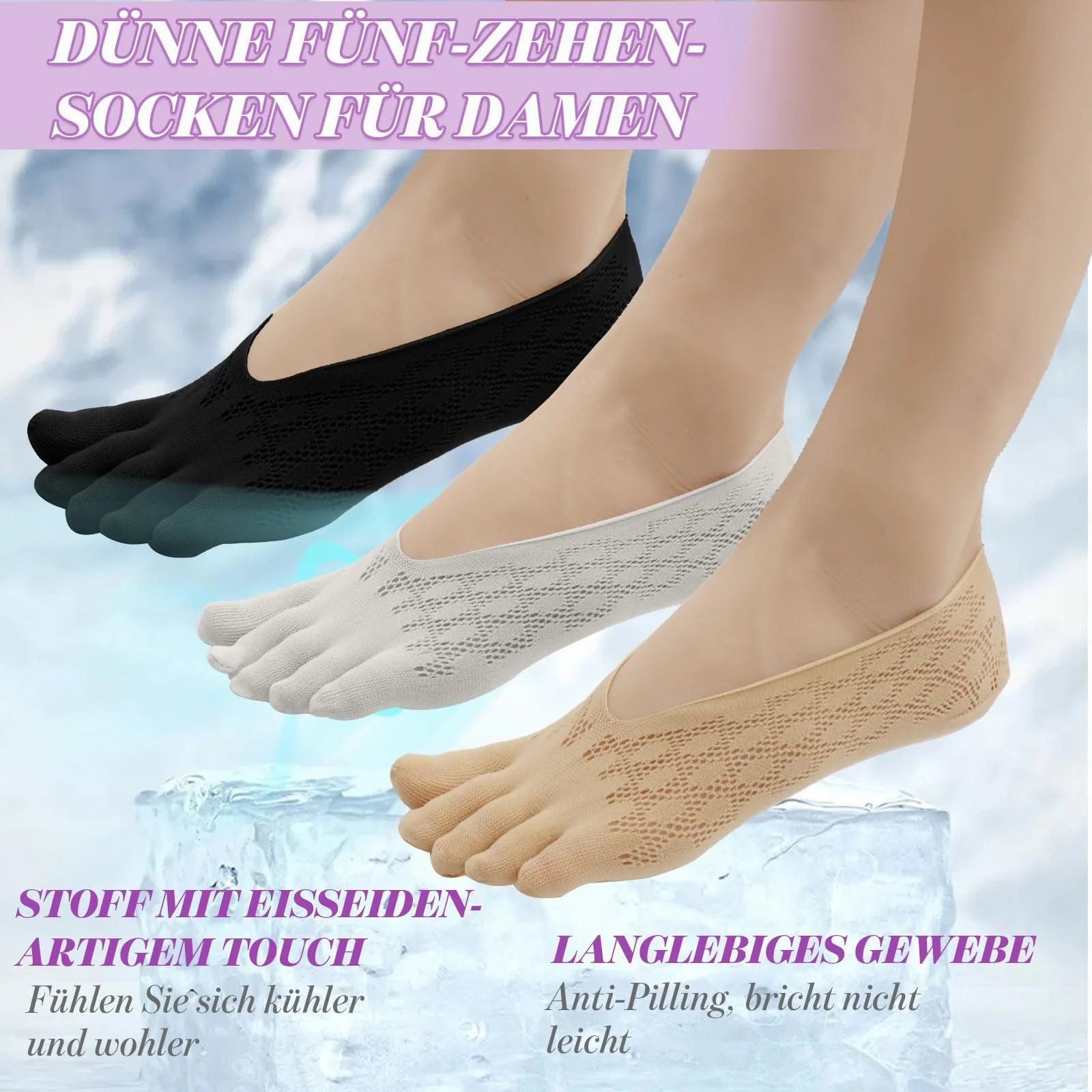 Шкарпетки з п'ятьма пальцями 34-39 Ice Silk, фото №7