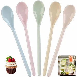 Ложки Raheem Набор 5 цветных пластиковых ложек, пластиковые ложки, длинные ложки, цветные длинные ложки для варенья, десертные ложки для кофе, многоразовые пластиковые ложки, суповые ложки для кофе, напитков, яиц, мороженого, йогурта - Фото 1