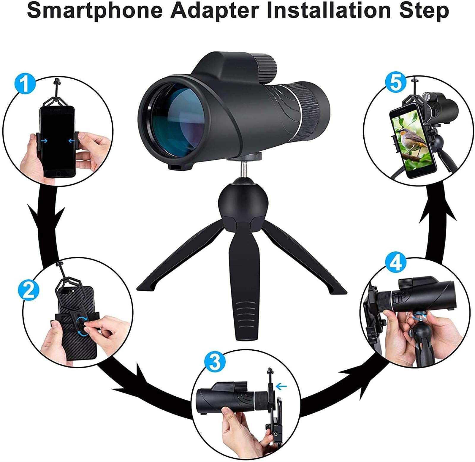 Монокуляр QHYTL Zoom Kalawen 1-20x50 Високопродуктивний Bak4 Prism Водостійкий з адаптером для смартфона і штативом, фото №3