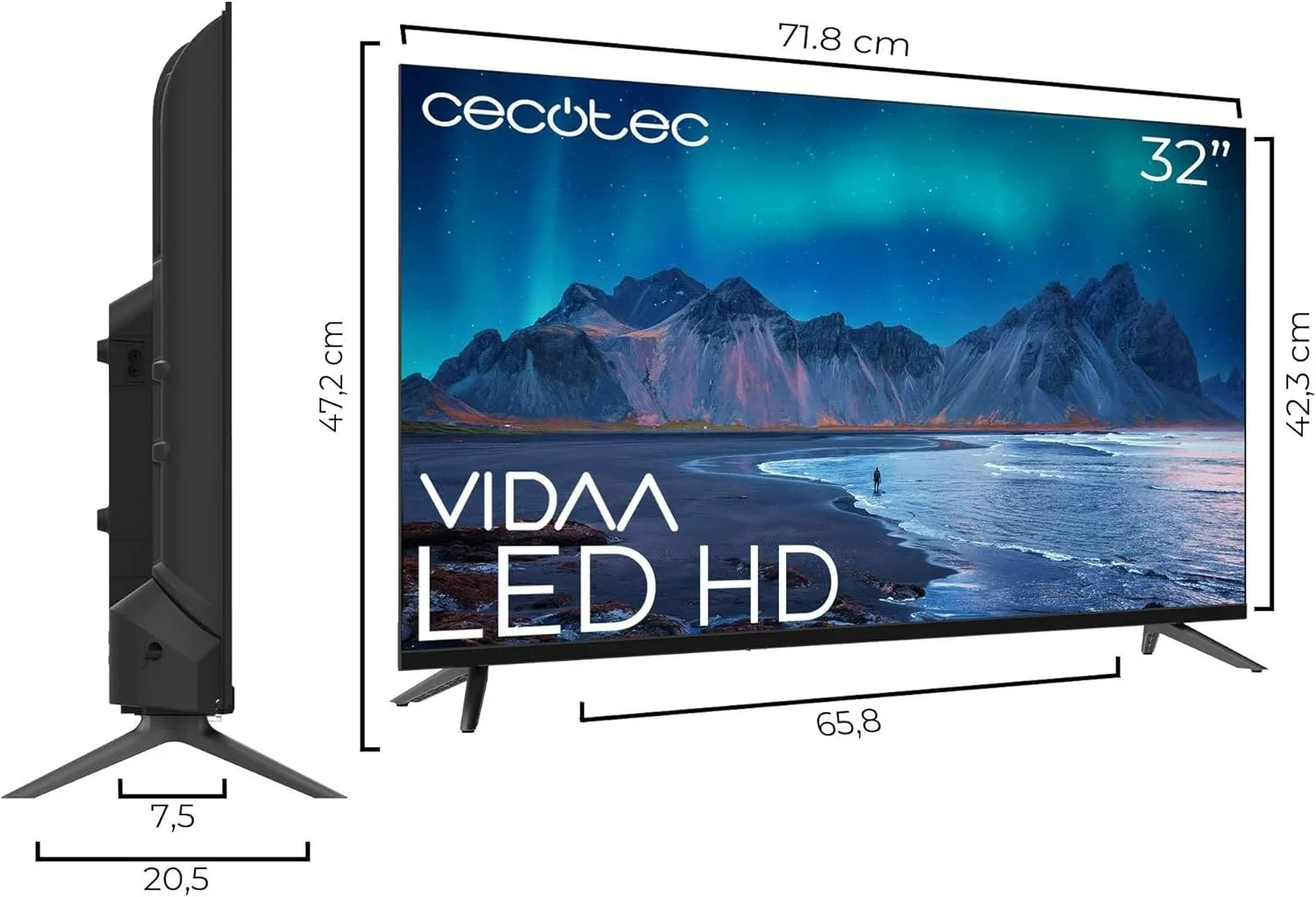 Телевизор 32" Cecotec A5 ALH50032 / HD / 50 Гц / LCD / Smart TV / Wi-Fi / Bluetooth / T2, фото №3 Телевизор 32" Cecotec A5 ALH50032 / HD / 50 Гц / LCD / Smart TV / Wi-Fi / Bluetooth / T2, фото №3