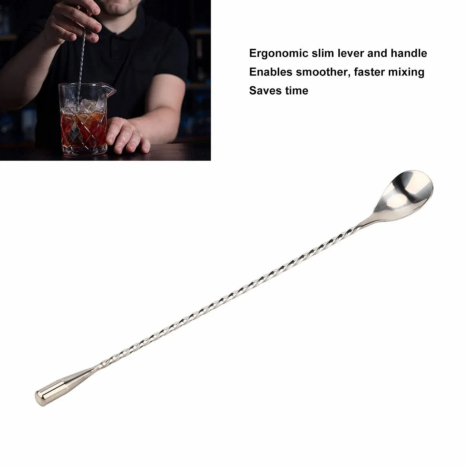 Мішалки для коктейлів з нержавіючої сталі, мішалки з дрібною різьбою і довгою ручкою для дому, бару, фото №4