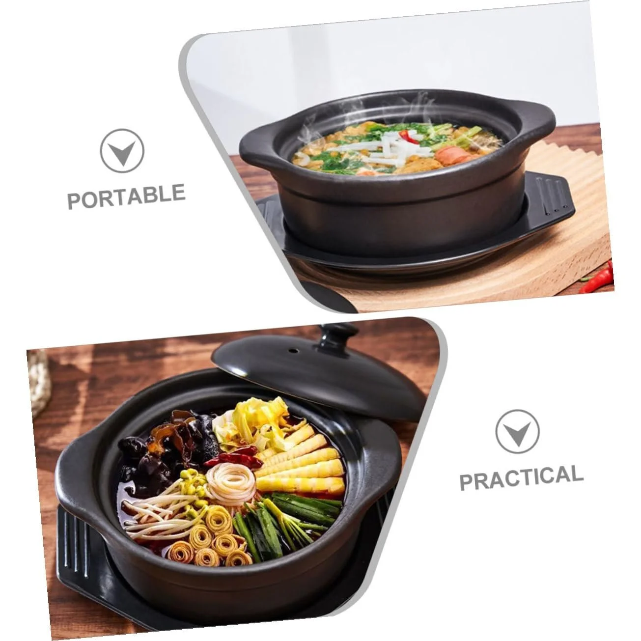 Керамическая кастрюля Lurrose с крышкой термостойкая 1,26 л, фото №3