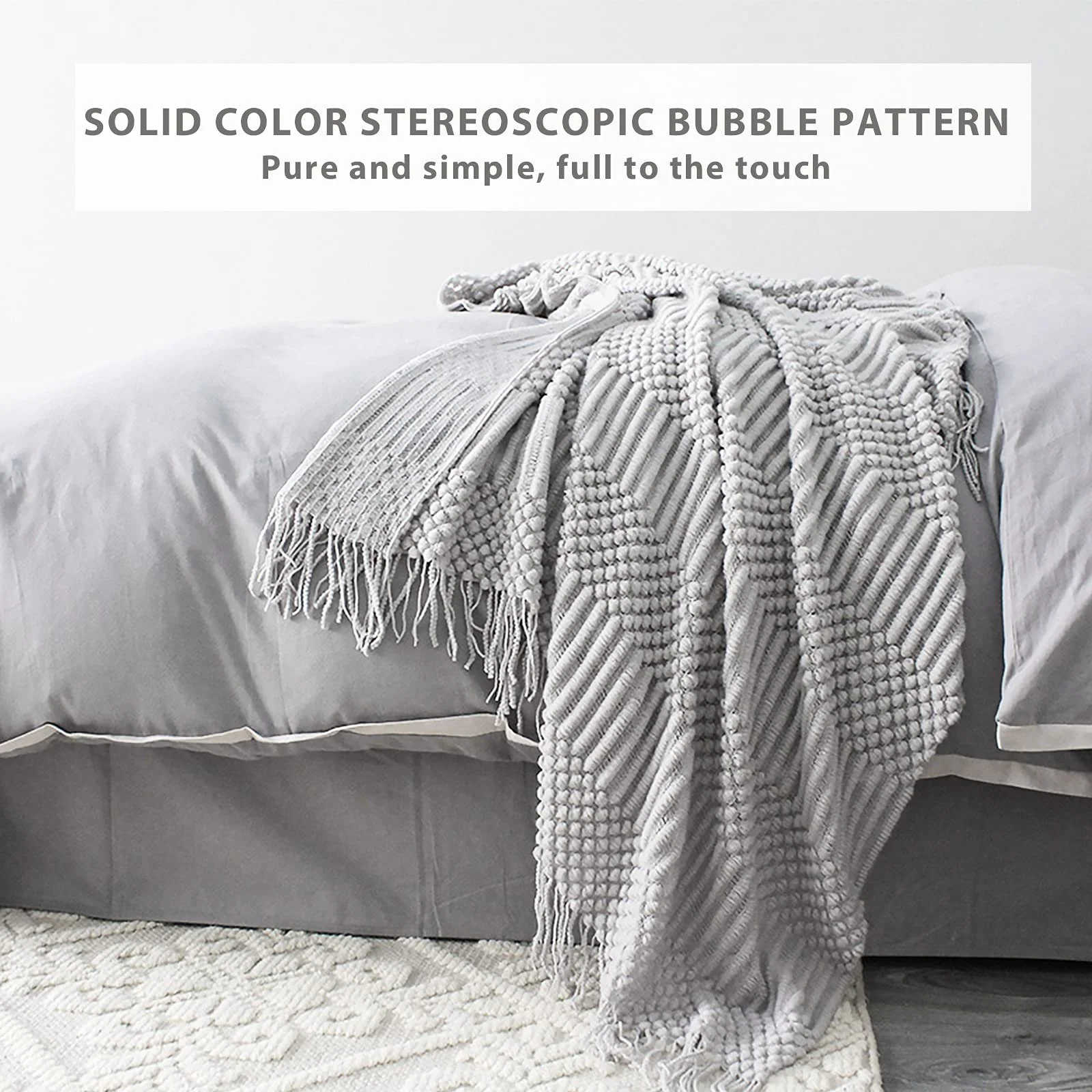 В'язаний Плед LumiSyne Однотонний Пухирчастий Візерунок, фото №5