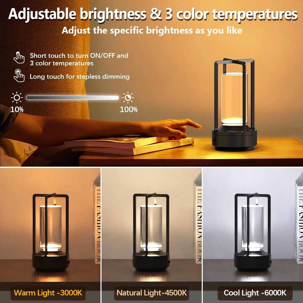 Настільна світлодіодна лампа Hapfish Бездротова Акумуляторна 3000 мАг USB Алюмінієва Водонепроникна Регульована, фото №2