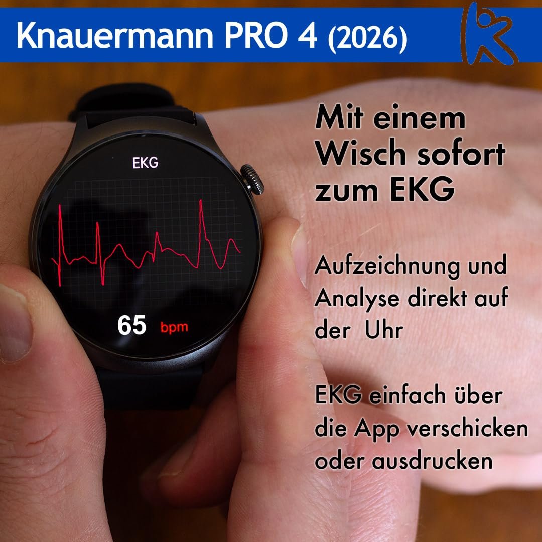 Смарт-часы Knauermann PRO 4 ECG Health Watch с функцией телефона, серебристый корпус, черный силиконовый ремешок, фото №10