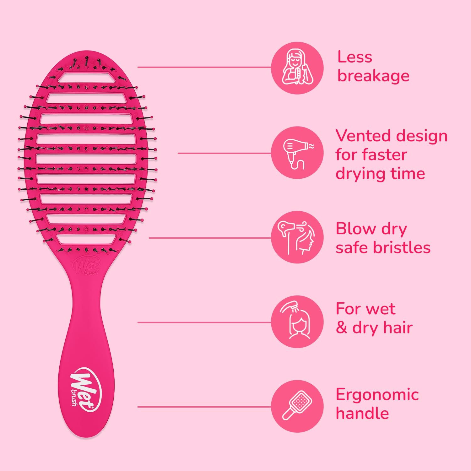 Гребінець Wet Brush Speed Dry TM вентильована для сушіння феном рожева, фото №4