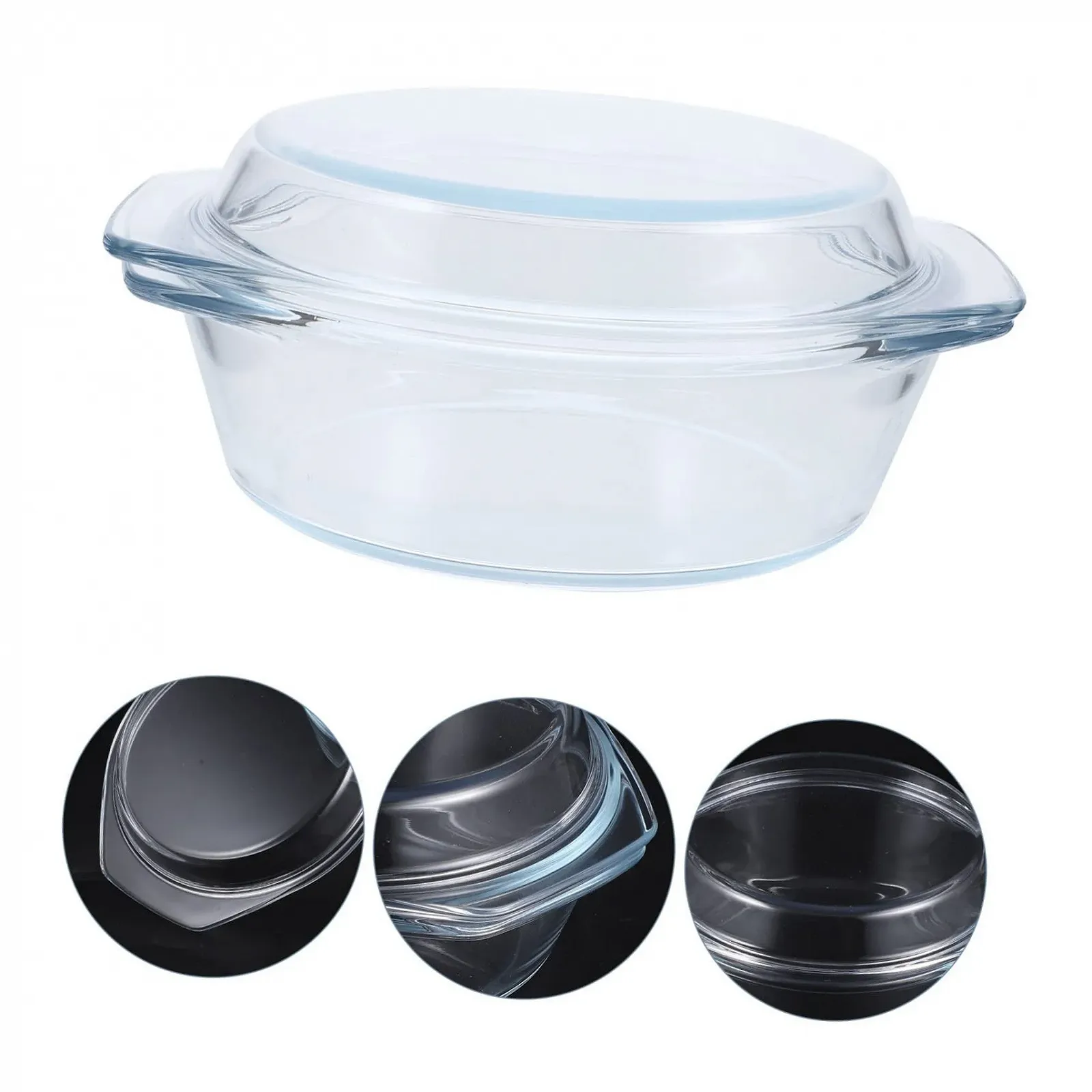 Скляна форма для запікання з кришкою та ручками кругла для мікрохвильової печі та духовки, фото №9