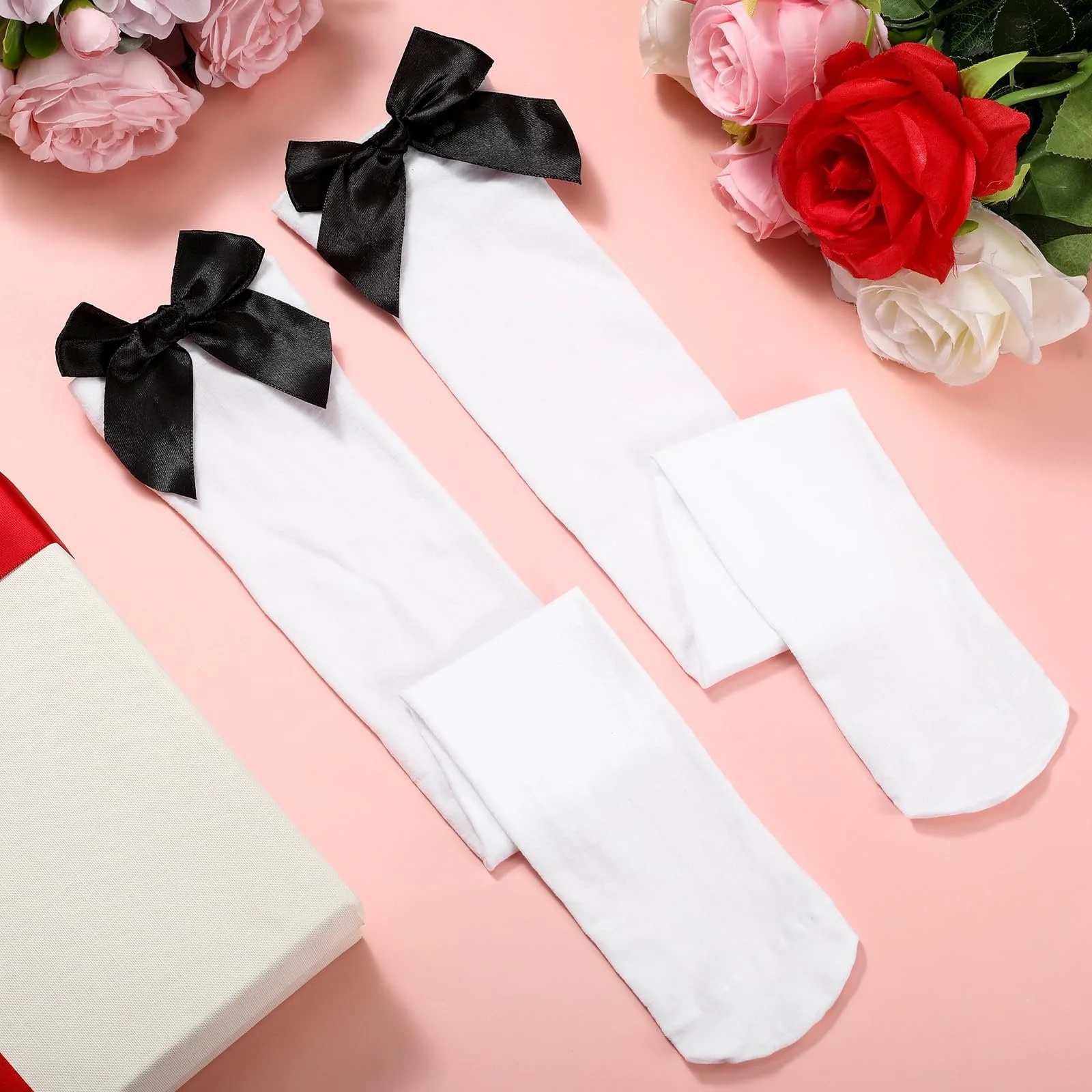 Гетри Boyiee Білі Вище колін Жіночі Гетри з бантами, фото №7 Гетри Boyiee Білі Вище колін Жіночі Гетри з бантами, фото №7