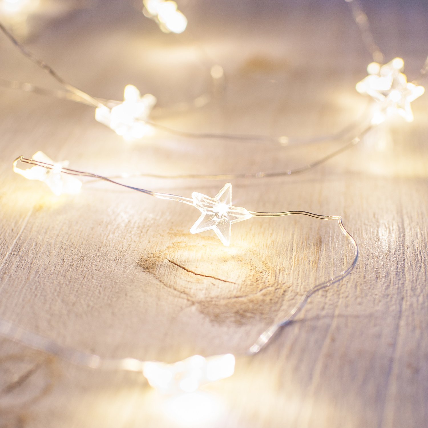 Гірлянда Lights4fun Micro LED Star Wire, теплий білий, на батарейках, з таймером, фото №1