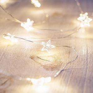 Гірлянда Lights4fun Micro LED Star Wire, теплий білий, на батарейках, з таймером - Фото 1