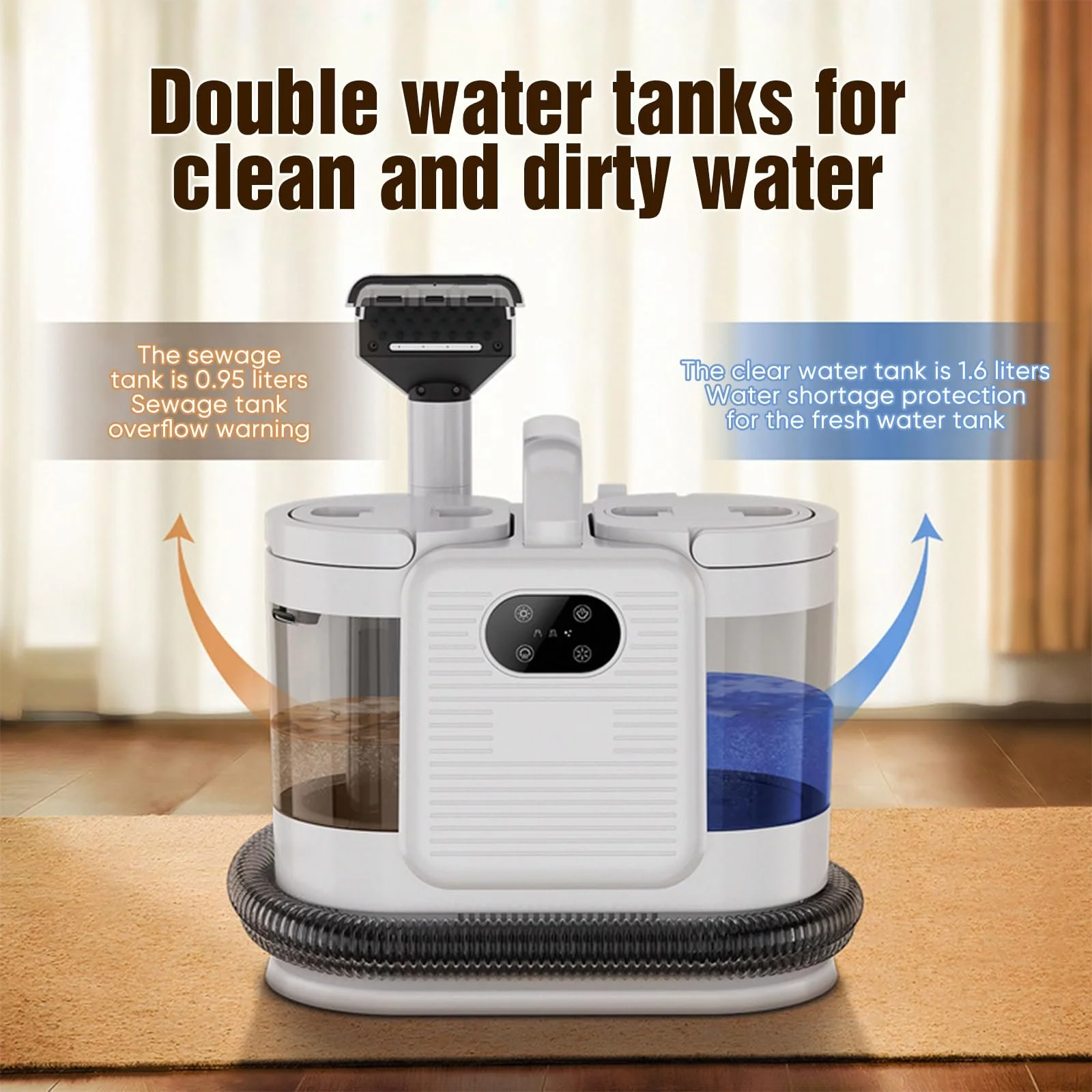 Миючий пароочисник 1650 W 15 kPa 1.6 л + 0.96 л для текстилю та авто, фото №6