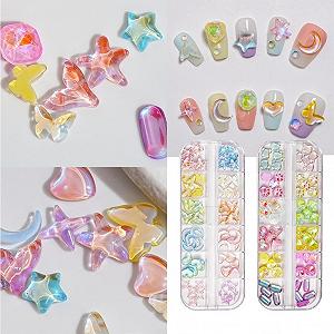 2 коробки украшений для ногтей в виде звезд, кристаллы, шармы, разные формы, стразы для ногтей для вечеринок synthetic.ua - Фото 1