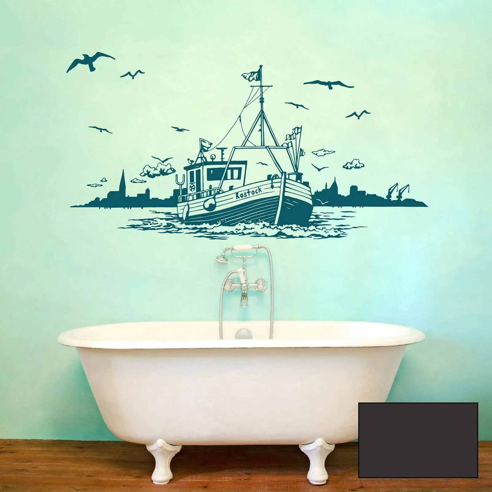 Наклейка на стіну M2164 Човен з горизонтом Ростока та чайками 47 x 100 см Темно-сірий, фото №1 Наклейка на стіну M2164 Човен з горизонтом Ростока та чайками 47 x 100 см Темно-сірий, фото №1