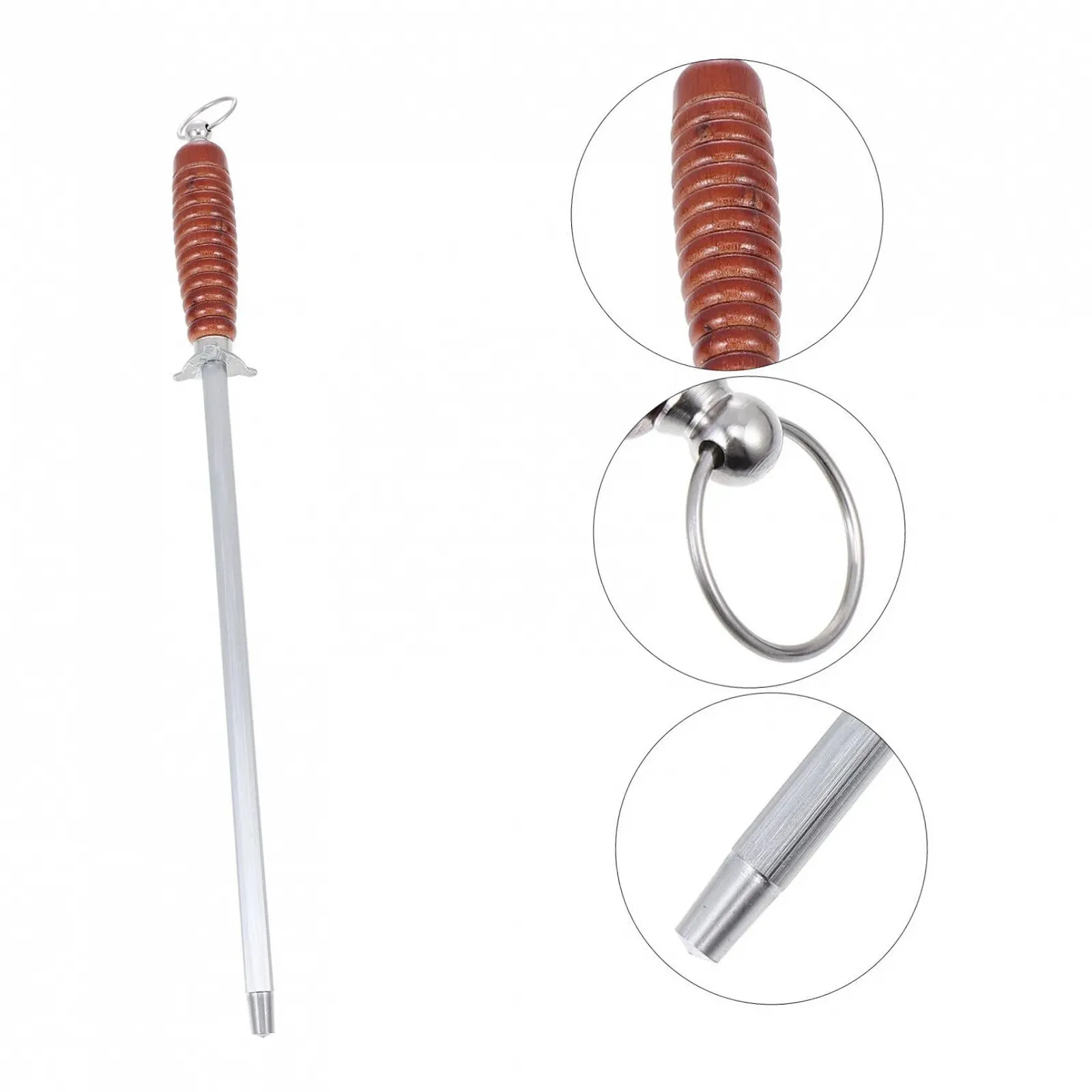 Мусат для ножів професійний ручний сталевий дерев'яна ручка Сріблястий, фото №5