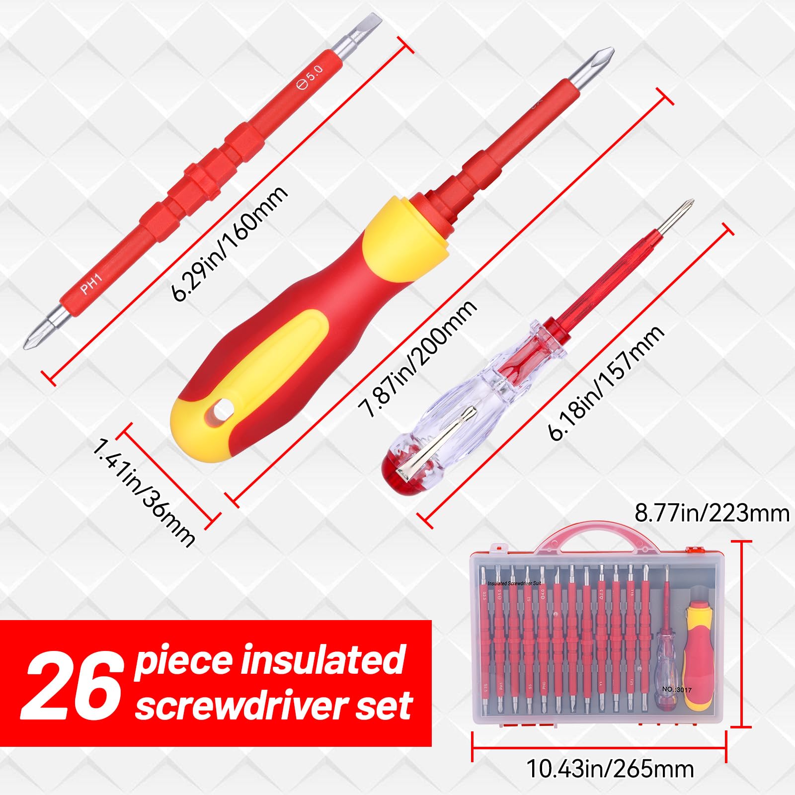 Набір викруток QTY 26-Piece Insulated Screwdriver Voltage Tester Slotted & PH & PZ Set Electrician, фото №2