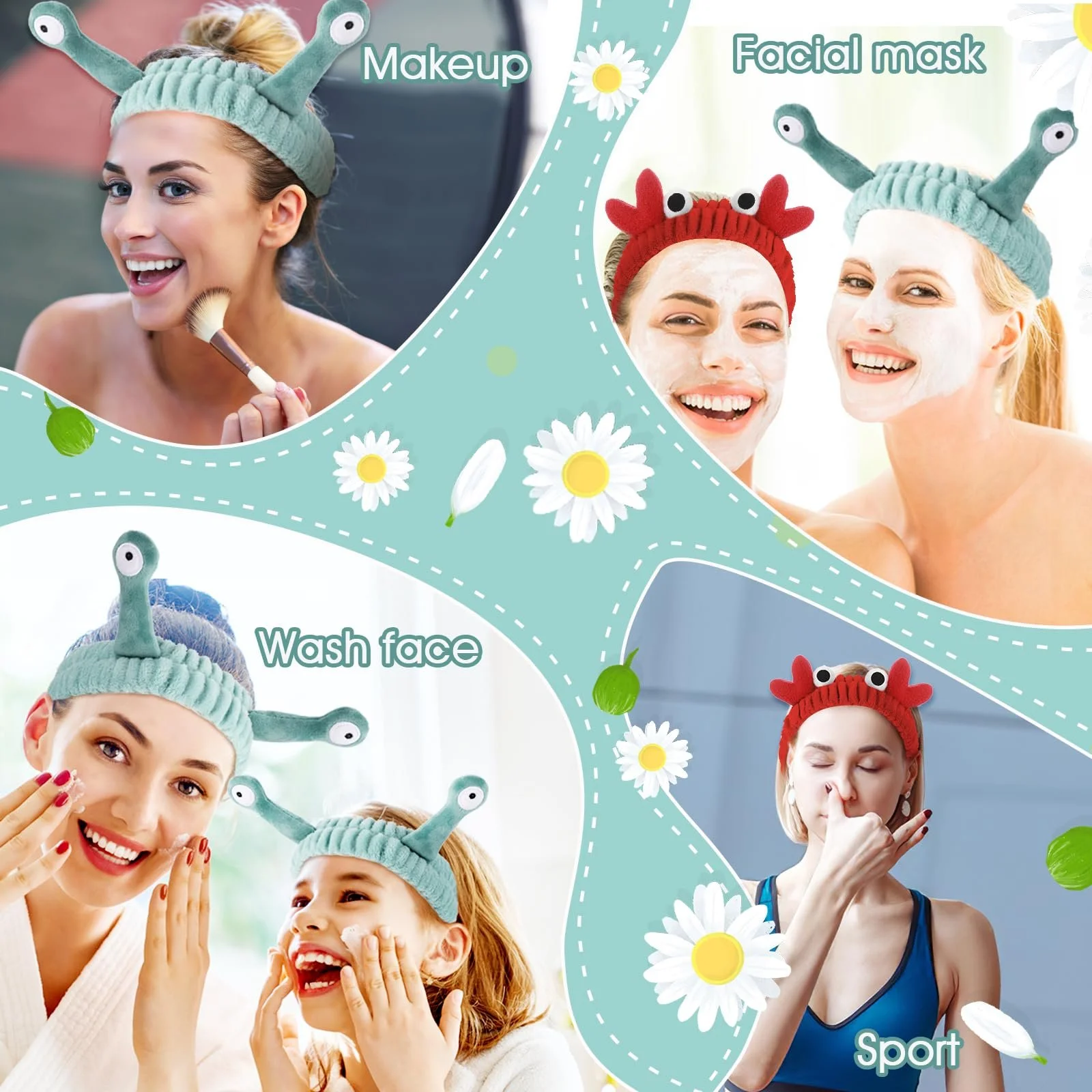 Набір з пов'язок на голову для вмивання, косметичнаушу, догляду за шкірою та краси, фото №6