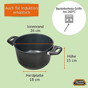 Кастрюля Original Gundel Чугунная 26 см Высота 15 см ПОВЕРХНОСТЬ BIOTAN Не содержит PFOA Термополе Battery synthetic.ua - Фото 1