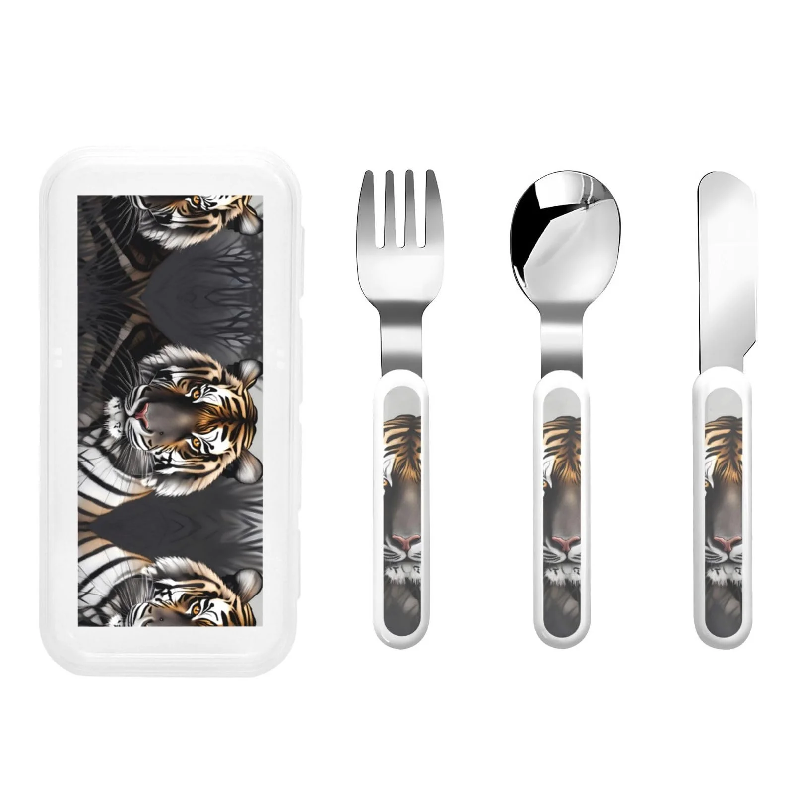 Дитячий набір столових приборів з принтом Тигр на відпочинку, фото №1 Дитячий набір столових приборів з принтом Тигр на відпочинку, фото №1