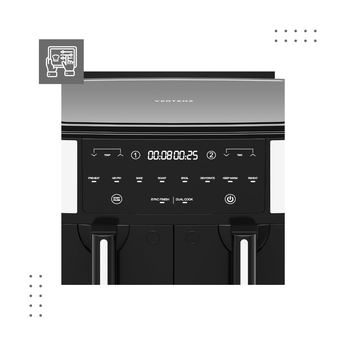 Мультипечь VERTENZ Taste 90 9L с двумя камерами 2600 W Black, фото №6