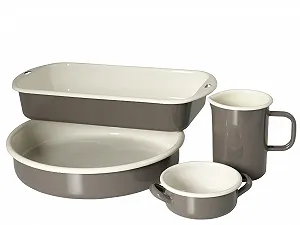 Сотейник H & H Vintage Enamel Small 10 см ручки бежевий - Фото 1