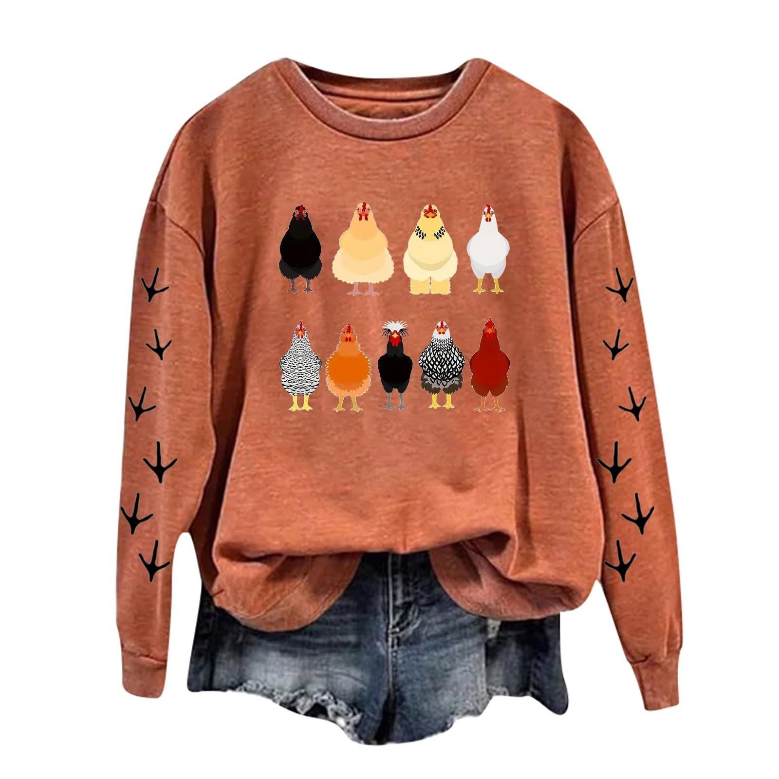 Женский графический свитшот Thanksgiving Chinken, удобный, Y2K, с круглым вырезом, свободного кроя, фермерская жизнь, с Днем благодарения, фермерские животные, длинный рукав, короткий наряд, осень, фото №1