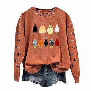 Женский графический свитшот Thanksgiving Chinken, удобный, Y2K, с круглым вырезом, свободного кроя, фермерская жизнь, с Днем благодарения, фермерские животные, длинный рукав, короткий наряд, осень - Фото 1
