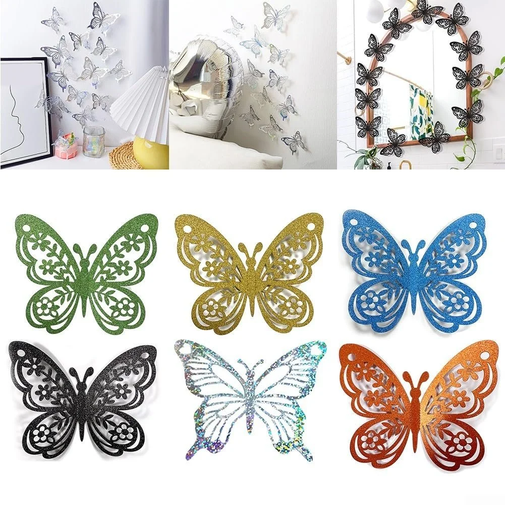 Наклейки на стіну 3D Метелики набір 24 шт. ажурні для декору помаранчеві, фото №7