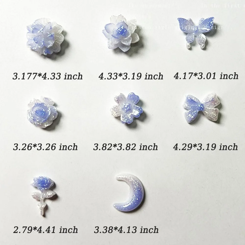 Набор украшений для ногтей 3D Цветок Бабочка Бантик Луна Разноцветный, 50 шт, фото №2