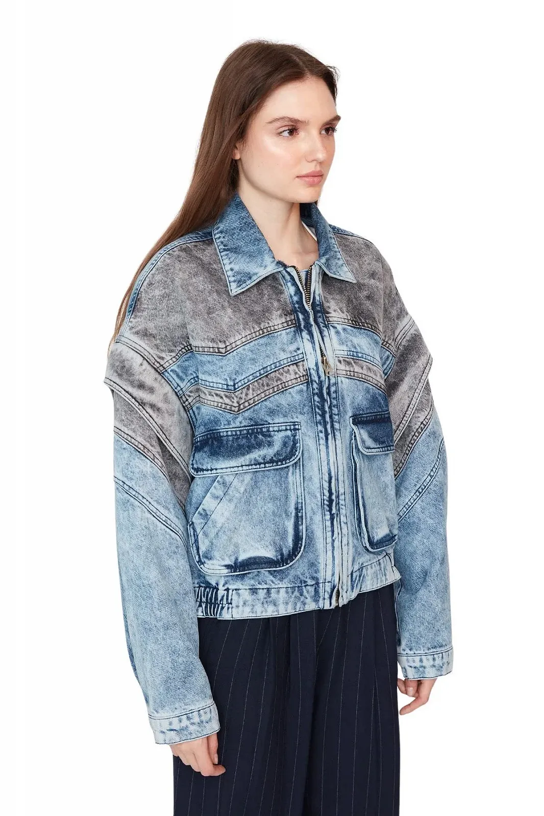 Джинсовая куртка оверсайз TRENDYOL Базовая однотонная, фото №3