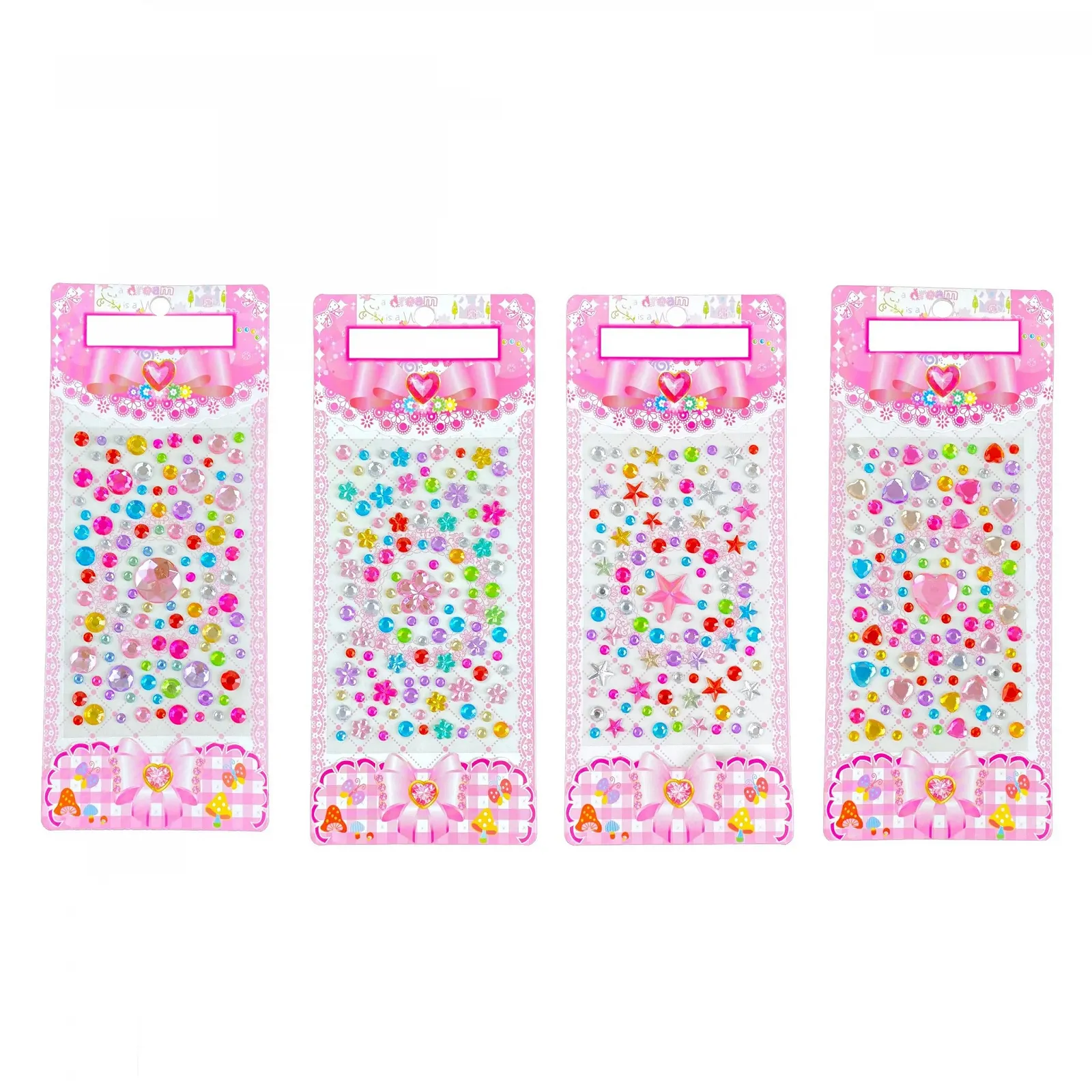 Набір самоклейних блискучих стразів 4 аркуші, акрилові стрази, блискітки діаманти для рукоділля, фото №1