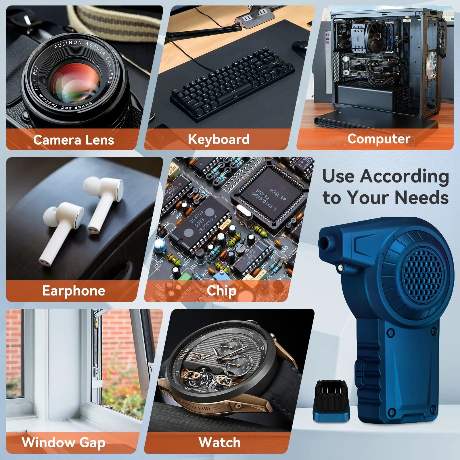 Електрична повітродувка Reesibi C1 35000 RPM Безщітковий двигун з LED підсвіткою 2 швидкості 2400 mAh Blue, фото №5