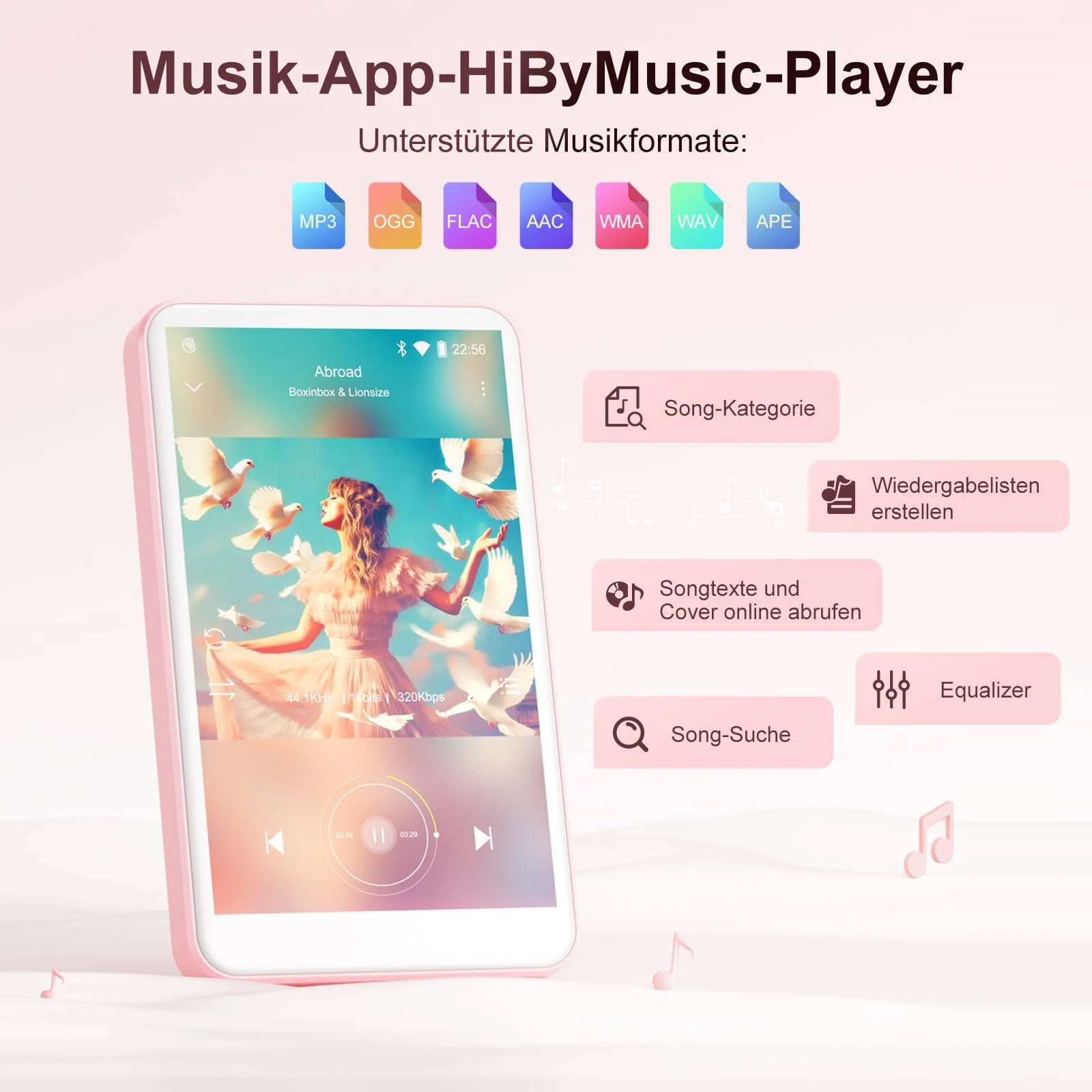 MP3 плеер Oilsky 80GB Bluetooth, WiFi, 4 дюйма, 1080P, сенсорный экран, розовый, фото №2