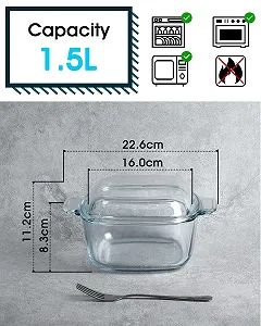 Форма для запекания с крышкой NUTRIUPS стеклянная 1.5 л 16 см из боросиликатного стекла для духовки synthetic.ua - Фото 1
