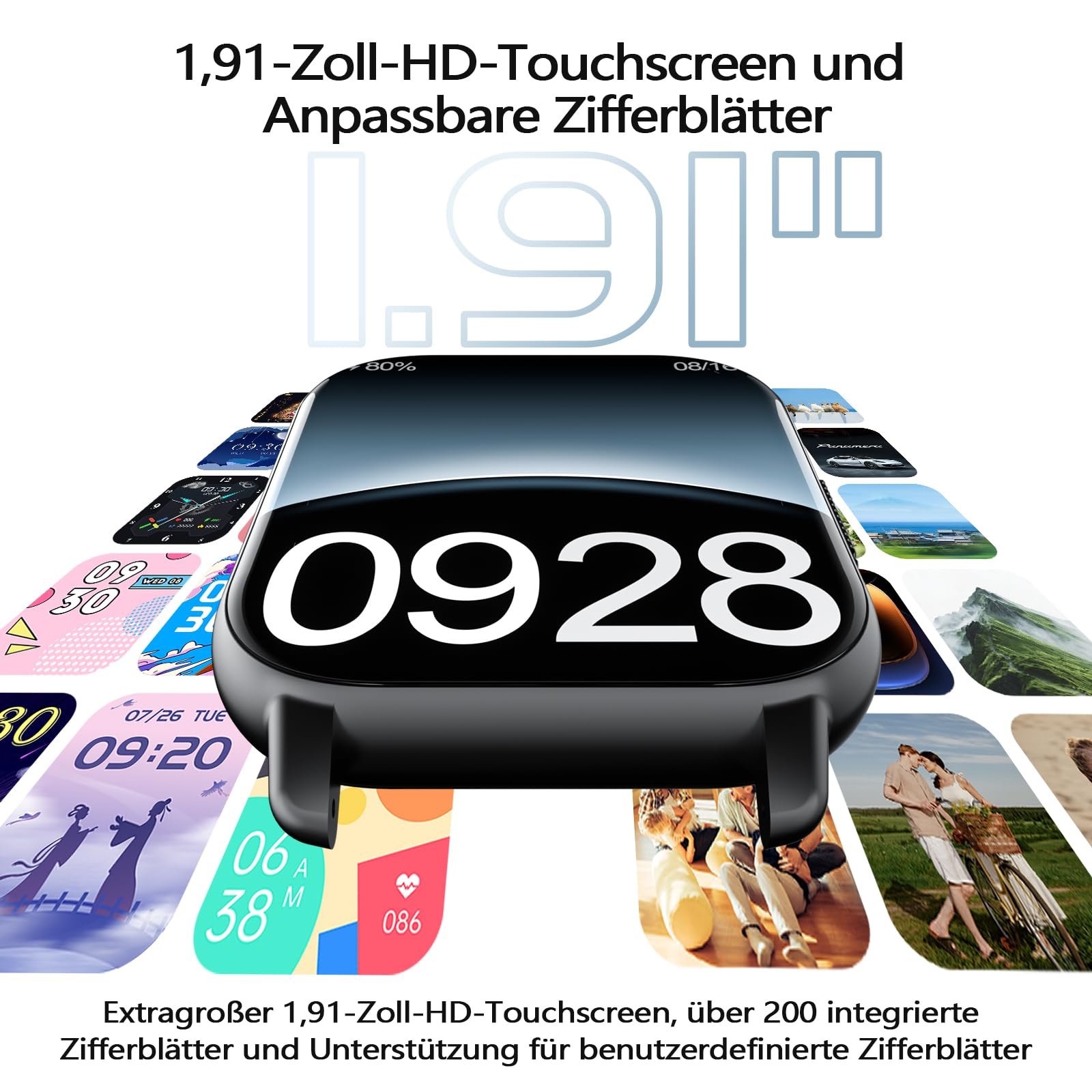 Смарт-часы для мужчин и женщин 1.91 Inch HD Touch, с монитором сердечного ритма SpO2, монитором сна, шагомером IP68, водонепроницаемые с 112+ спортивными режимами, с функцией телефона для iOS и Android, фото №3