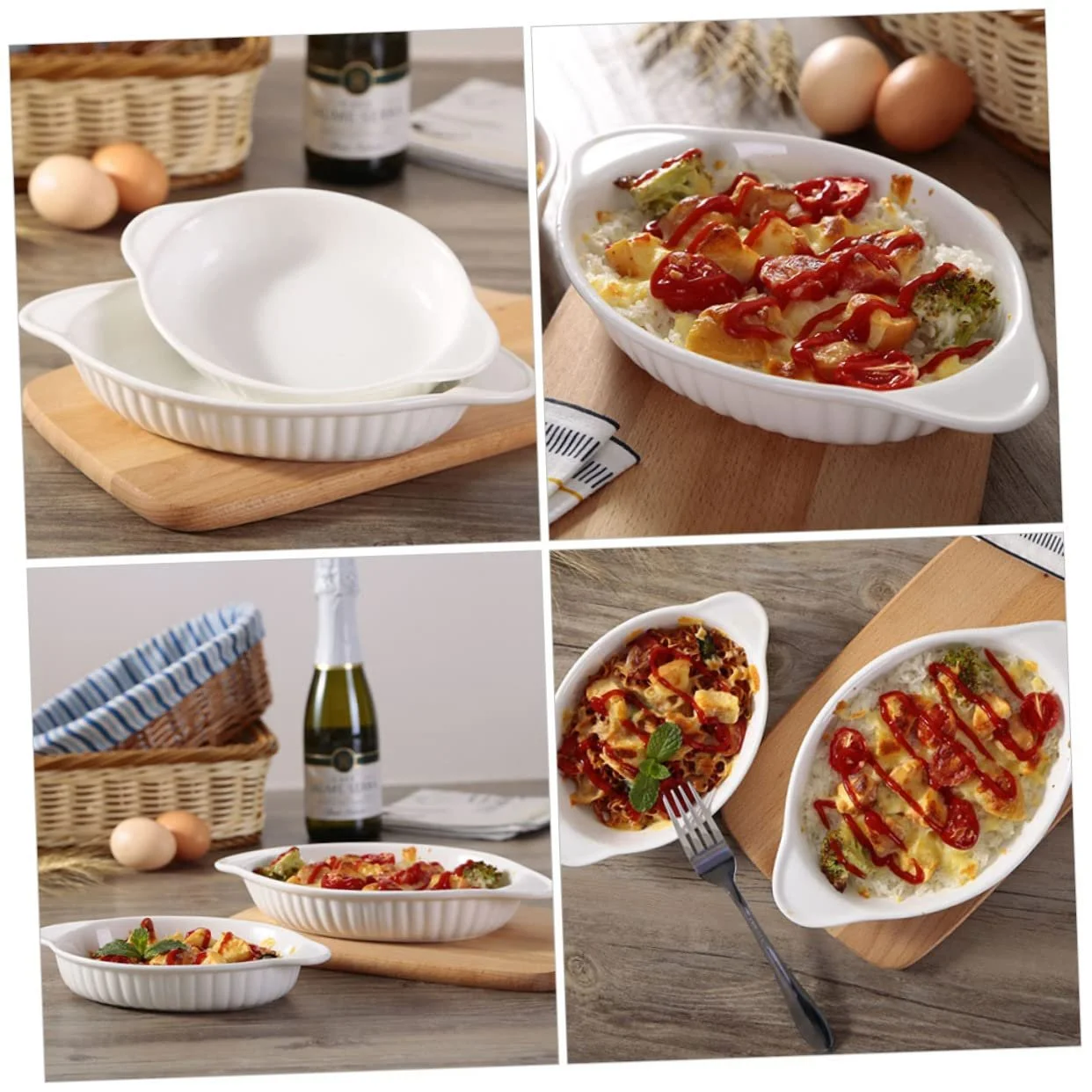 Форма для запекания IMIKEYA керамическая овальная с двойными ручками термостойкая, фото №4