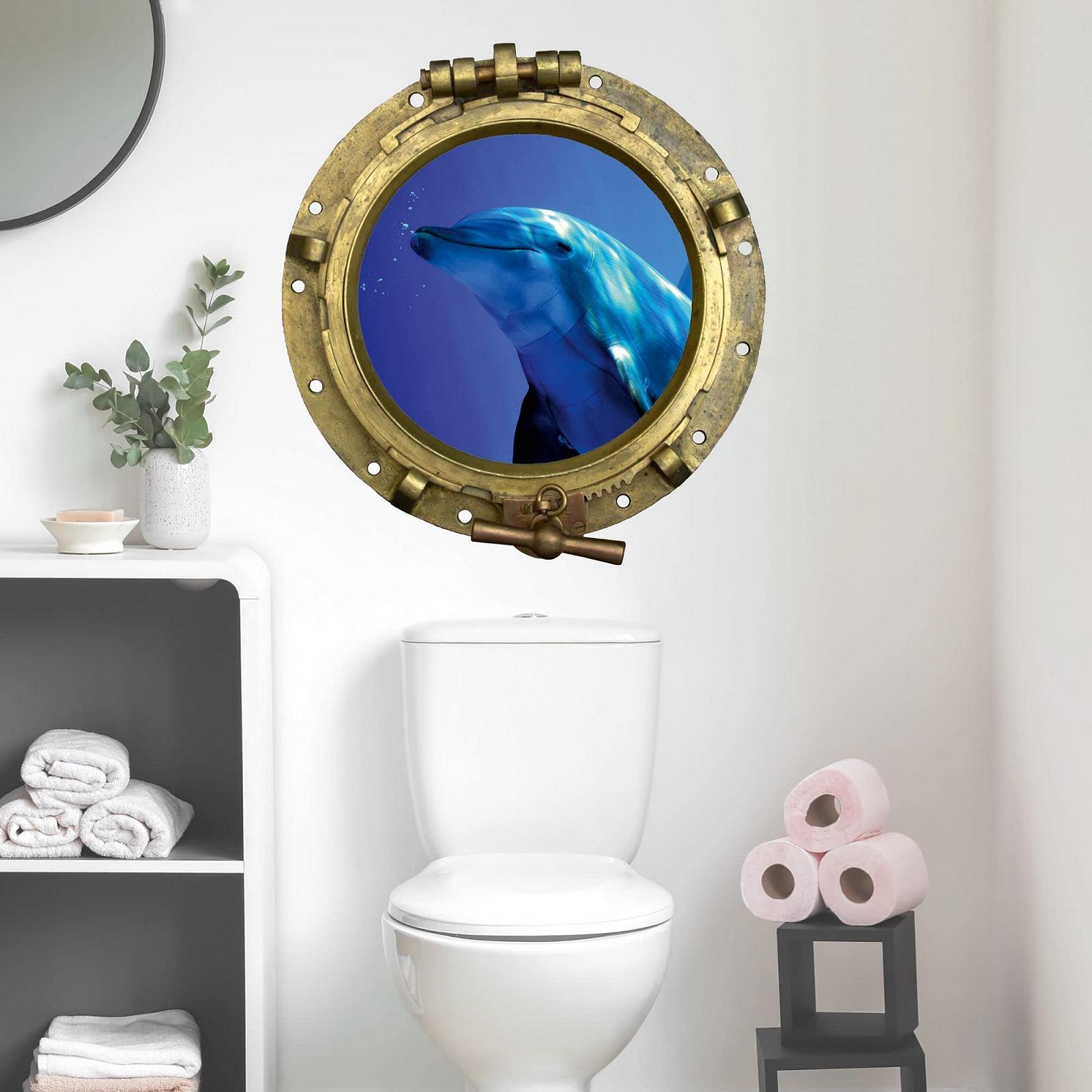 Наклейка на стіну GRAZDesign Bathroom Porthole Dolphin Underwater 43 x 40 см, фото №4
