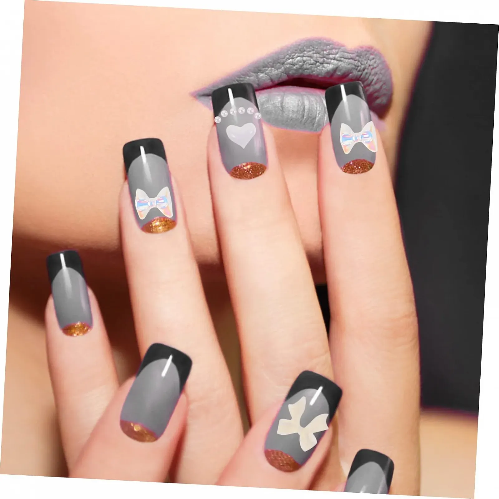 Стразы для ногтей VILLCASE Черные Бриллианты для ногтей 4 шт., подвески для нейл-арта, драгоценные камни для ногтей, подвески для ногтей своими руками, серебряные заклепки для ногтей 3d, пять лепестков, смола, фото №4