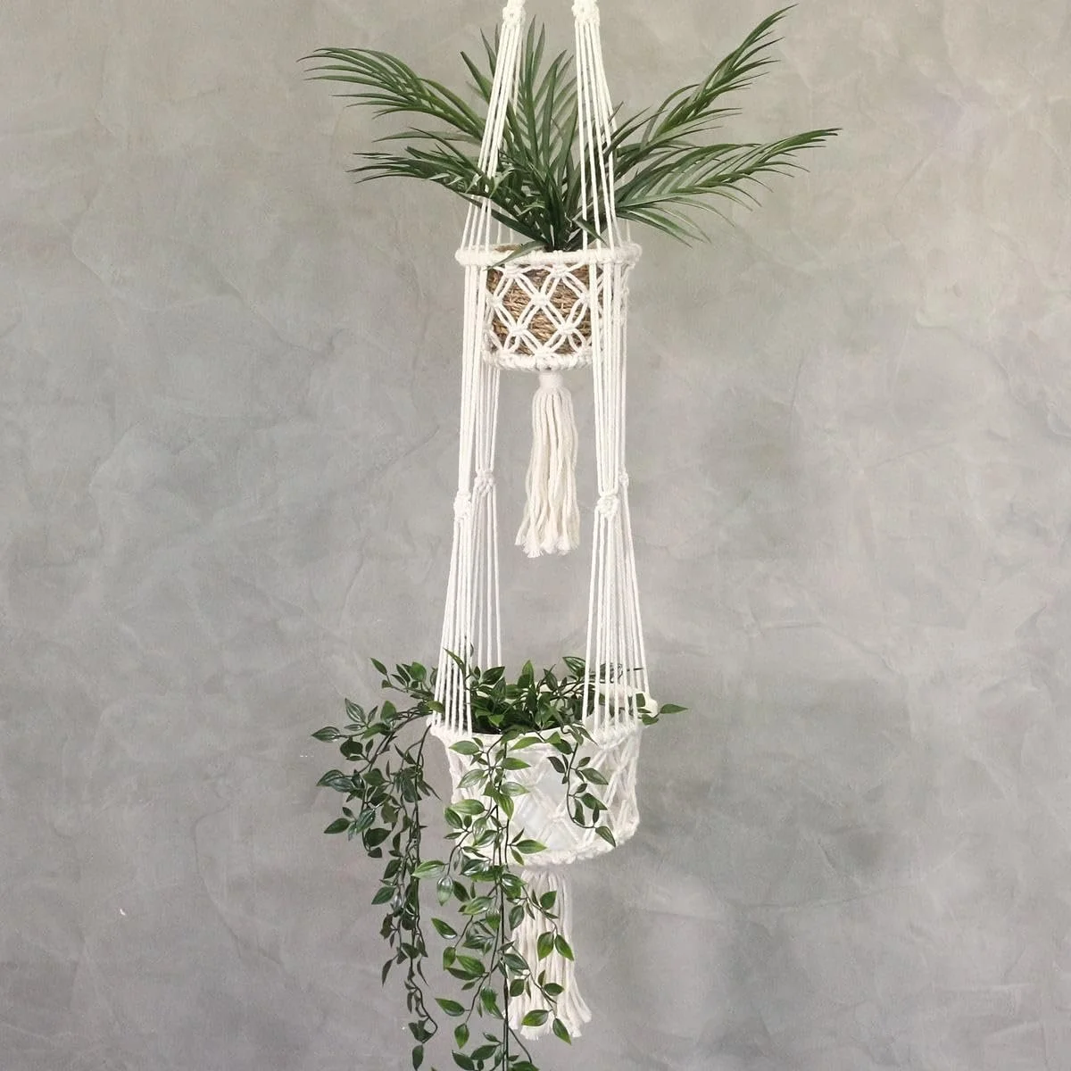 Підвісний кошик Oriental Galerie Макраме Бохо Подвійний 125 см Білий, фото №3