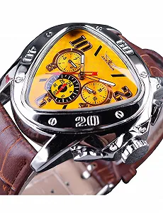 Механические часы FORSINING Fashion Triangle Racing Dial Automatic, золотистый, коричневый кожаный ремешок synthetic.ua - Фото 1