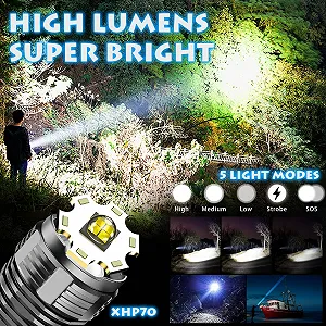 Ліхтар LED Акумуляторний 12000 Лм, Лампа для майстерні 5 режимів з функцією масштабування, Надзвичайно яскраві ліхтарі з РК-дисплеєм для ремонту автомобілів, надзвичайних ситуацій на відкритому повітрі synthetic.ua - Фото 1