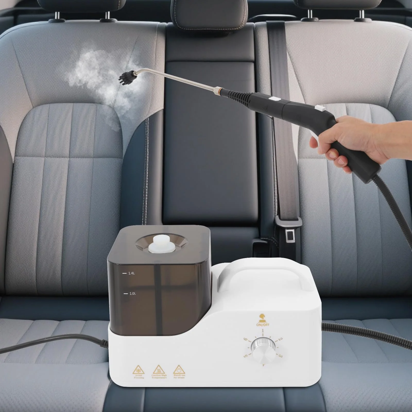 Пароочисник ручний 2600 Вт 3.5 бар 100-120 °C 1.4 л шланг 2.5 м кабель 1.8 м для кухні та авто, фото №2