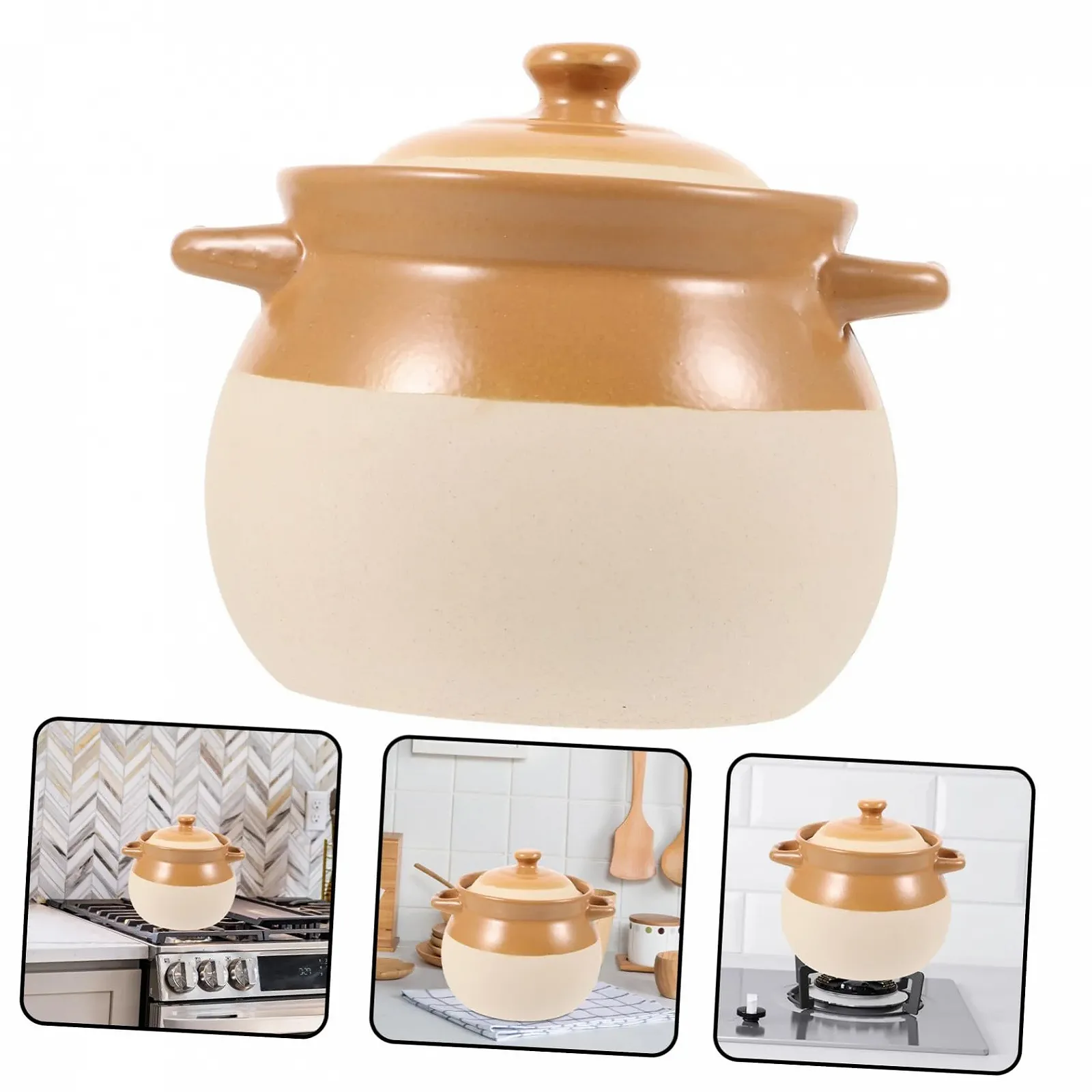 Кастрюля керамическая для супа винтажная термостойкая с ручками, фото №4