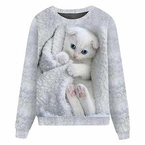 Y2K Свитшот с принтом котенка, свитшоты с животными для женщин, модный свободный крой, повседневная одежда, милый графический свитшот с длинными рукавами и круглым вырезом, готическая осенняя смешная одежда для тренировок - Фото 1