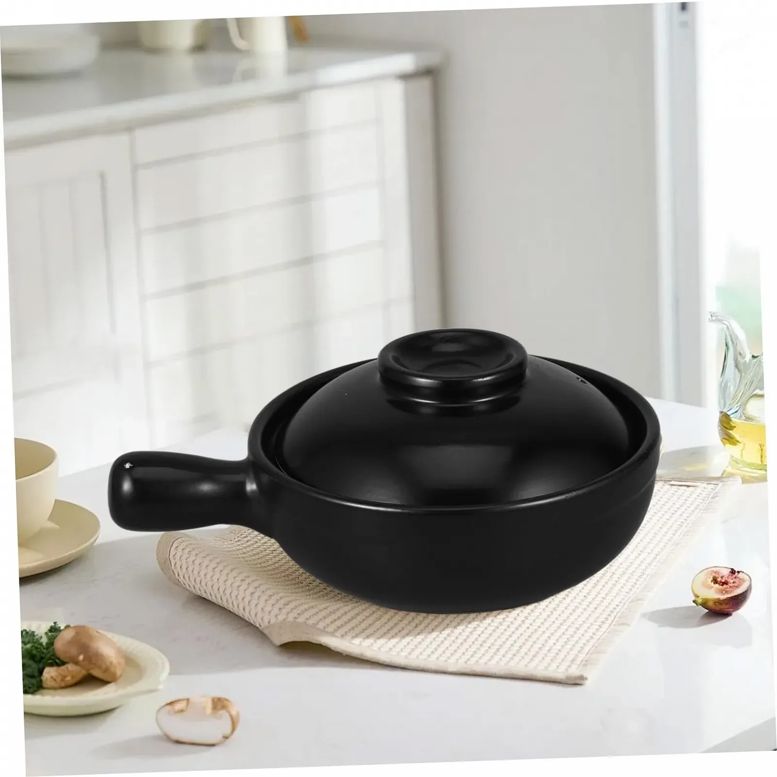 Глиняный горшок с крышкой Керамический для риса и тушения для плиты и микроволновой печи Универсальный, фото №5