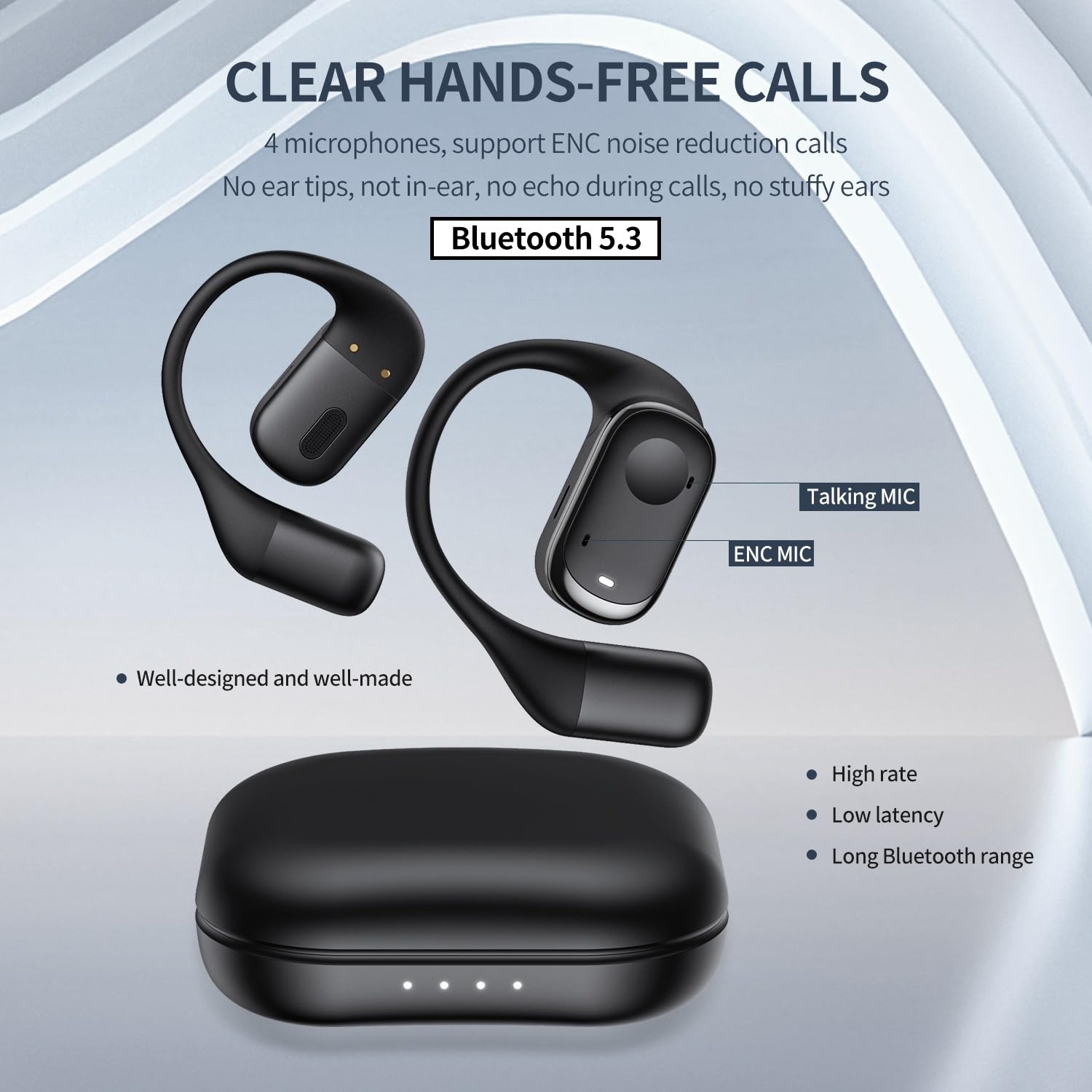 Навушники Holiper Bluetooth 5.3 Бездротові У відкритому форматі Спортивні Чорний, фото №3